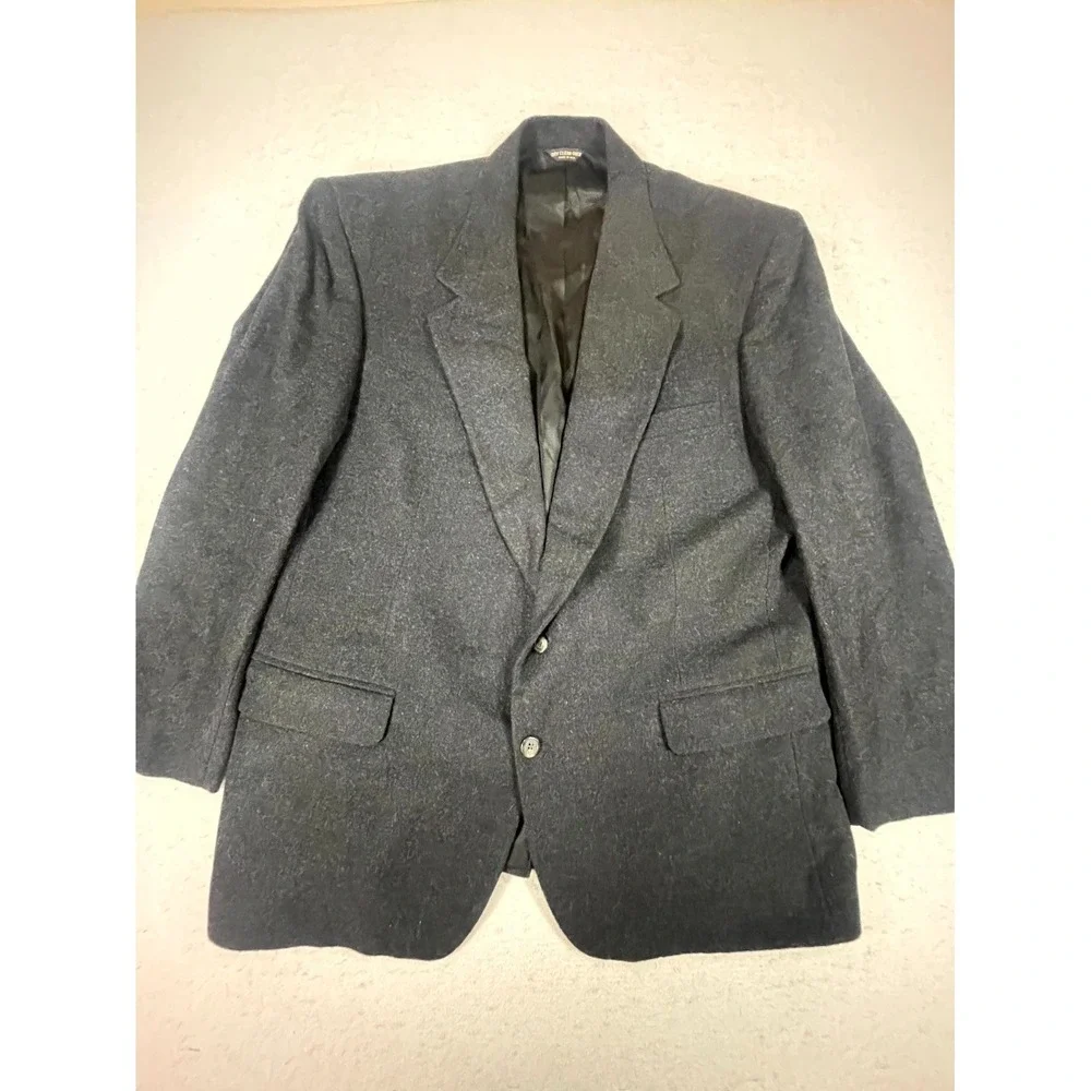 Vintage Bill Blass Blazer Jacket Mens Black Camel Hair Sport Coat Notch‎ Lapel